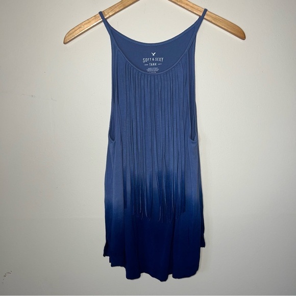 American Eagle Outfitters Soft & Sexy Blue Ombré Fringed Tank Size Small - Picture 11 of 11